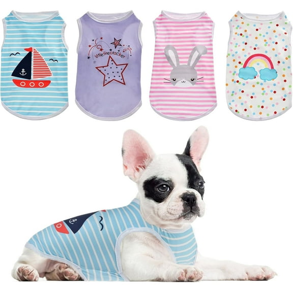 4Pcs Dog Cat Shirts Dog Polka Dot Vest Dog Stripe Sleeveless T-Shirt Pet Soft Vest Breathable Clothes for Small Medium Dog Puppy Kitten Cat XL