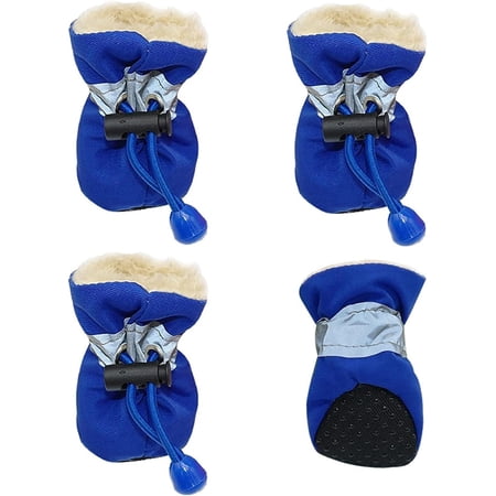 4Pcs Dog Shoes for Small Dogs Anti-Slip Dogs Boots Paw Protector with Reflective Straps Winter Snow Puppy Booties, Cat Dog Shoes for Small and Medium Pets,Blue