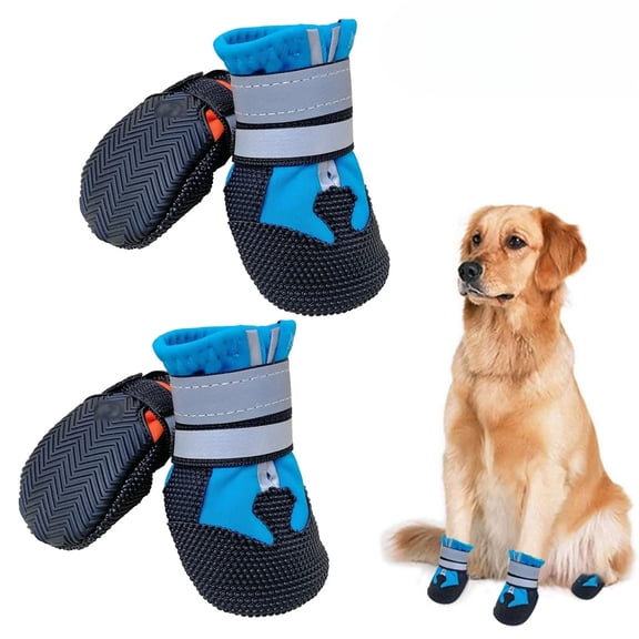 (4Pcs)Dog Waterproof Boots Shoes Anti-Slip Booties, with Adjustable Strap and Reflective Strip, Premium Paw Protector Fit for Medium and Large Dogs