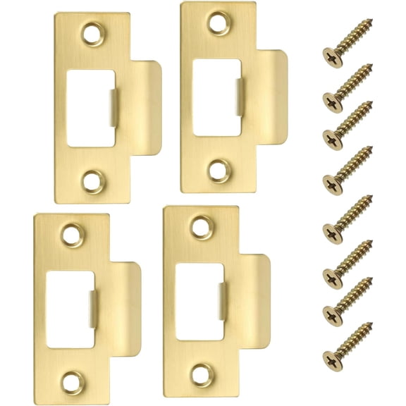 4Pcs Door Strike Plate Set, Gold, Traditional Style, 4 Count, Suitable For Wooden & Metal Doors, Interior & Exterior Use