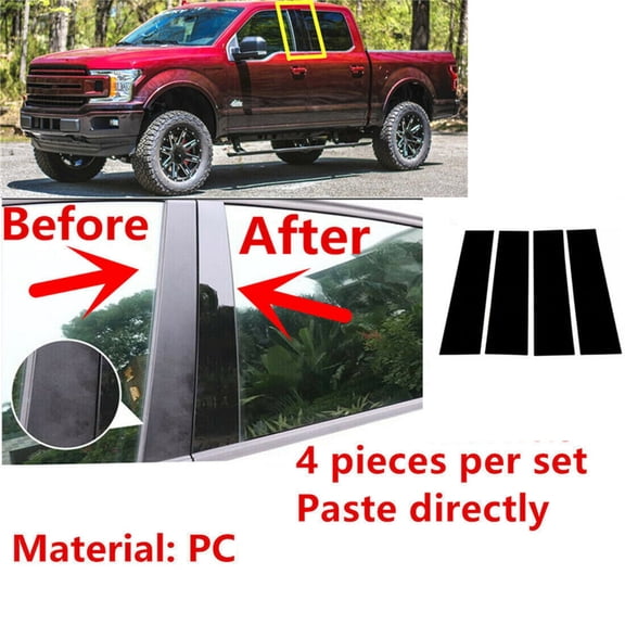 4Pcs Door Trim B Pillar Posts Gloss Black Cover Trim Kit For Ford F150 2015-2021