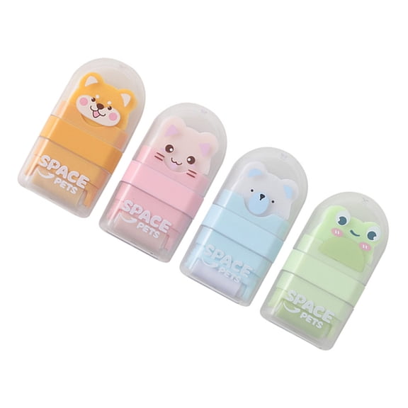 4Pcs Double Ended Animal Eraser With Built in Shavings Cleaner Easy Erasing