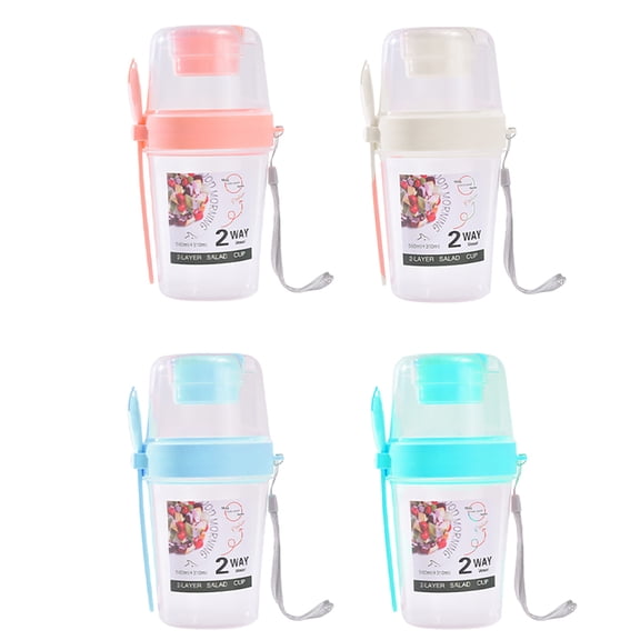 4Pcs Double Layer Salad Shaker Cups with Dressing Holder & Fork Portable Fresh Vegetable Fruit Meal Containers for Breakfast, Lunch & Fitness