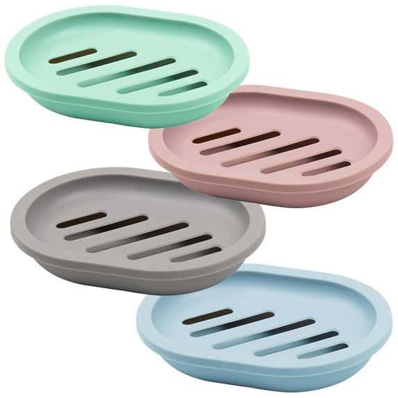 4Pcs Double-Layer Soap Holder for Shower - Non-Slip Plastic Soap Dish with Drain, Multi-Color Soap Saver for Bathroom Counter, Kitchen, Travel