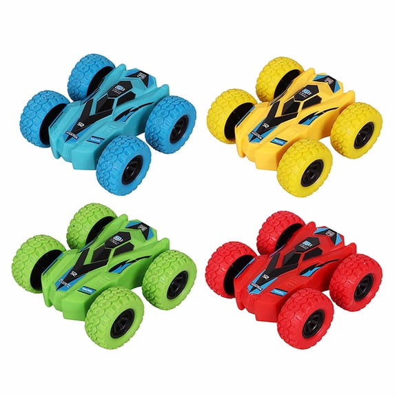4Pcs Double Sided Stunt Car Toy Small Inertia Sliding Vehicle Dumper Push Go Kids Play Set Fun