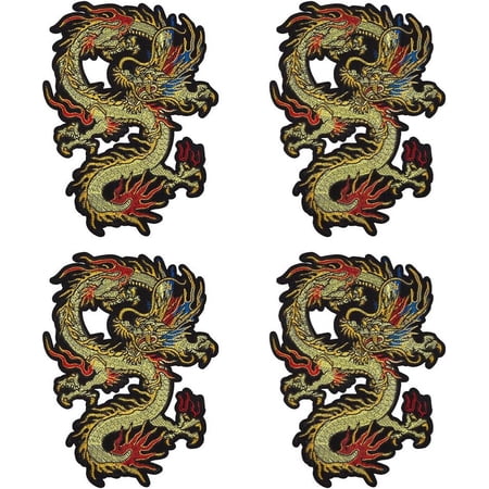 DIY 4Pcs Dragon Embroidered Patch Chinese Dragon Iron on Patches Sew on Applique Repair Appliques for DIY Clothes Hats Backpacks Vests DIY