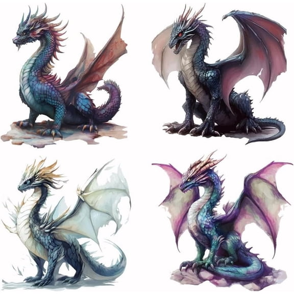 4Pcs Dragon Heat Transfer Stickers Dragon Iron on Transfers Iron on Patches Stickers Washable Heat Transfer Paper