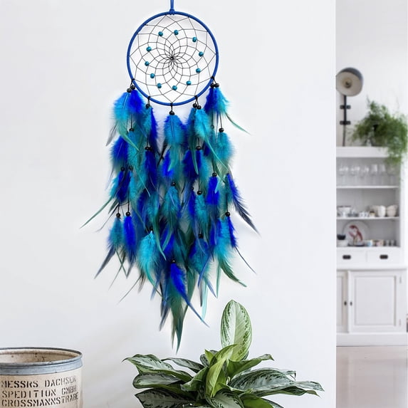 4Pcs Dream Catcher Tree of Life with Feathers,Mobile LED Fairy Lights Handmade Indians Traditional Circular Net for Wall Hanging Decor,Bedroom Kids,Woven Home Decoration Wedding Party Blessing Gift