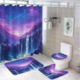 thumbnail image 1 of 4Pcs Dreamy Waterfall Shower Curtain Set with Toilet Lid Cover Non-Slip Rugs for Bathroom, Purple Starry Sky Star Mountain Shower Curtain Bathroom Sets with Hooks, 72x72 Inch, 1 of 8