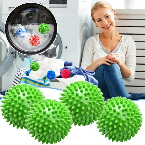 4Pcs Dryer Balls, Reusable Tumble Dryer Laundry Balls for Non-Melt New Softer Material Fitness Massage Ball (Green)