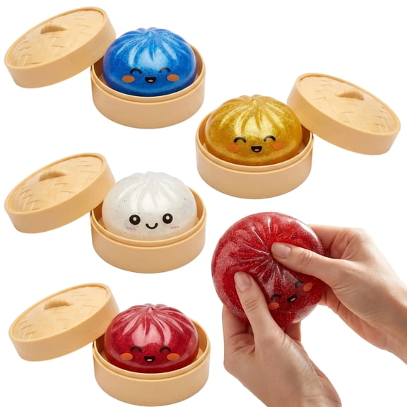 4Pcs Dumpling Mystery Box,Dumplings Squeeze Stress Balls for Adults,Soft and Squeezable Stress-Relieving Dough, Birthday Gifts
