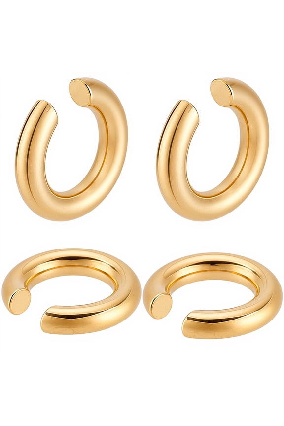 4Pcs Ear Cuffs Non Piercing 18K Gold Plated Chunky Cuff Earrings Trendy Lightweight Clip-on for Helix Cartilage Women Men Jewelry Gift