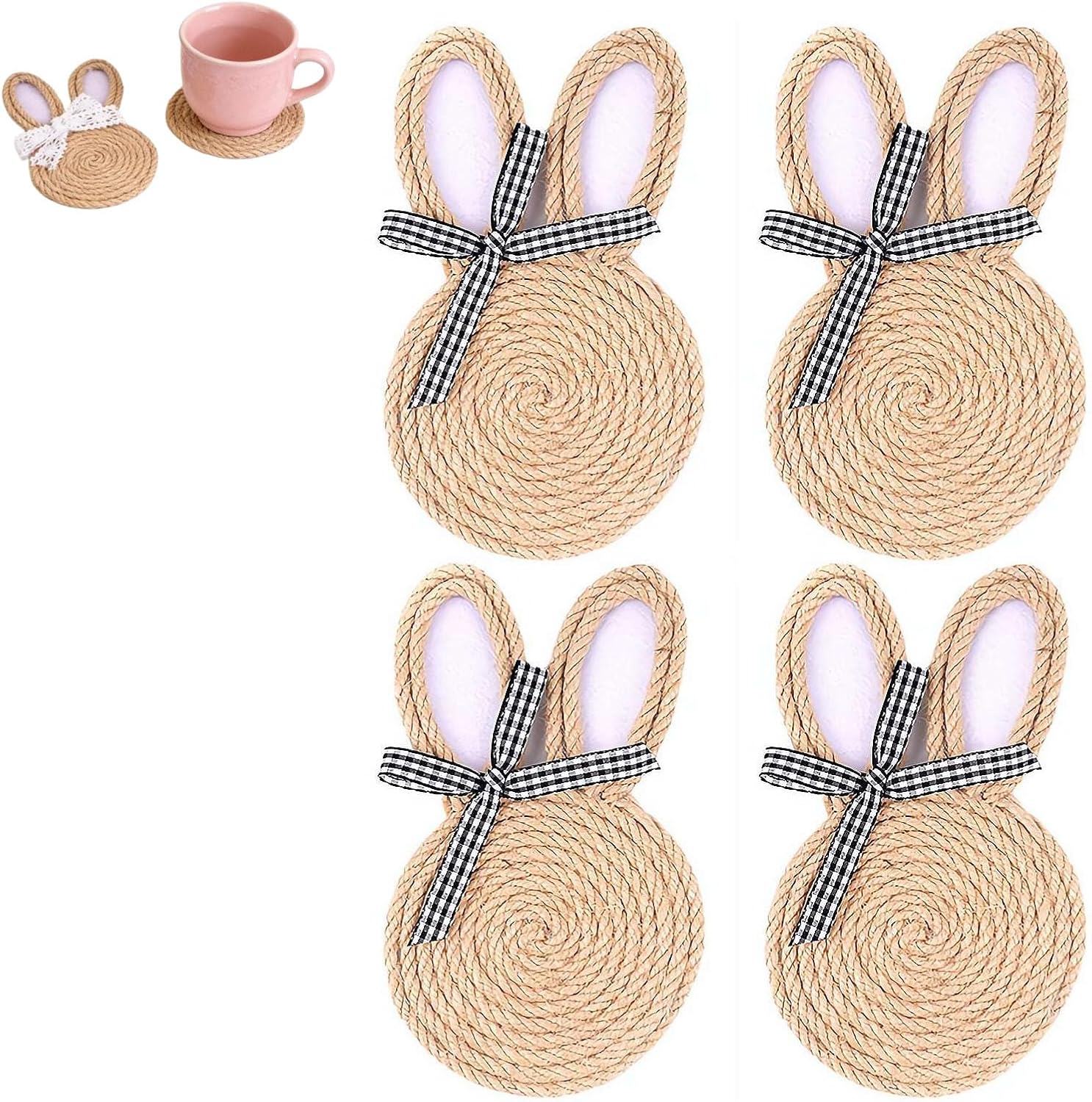 4Pcs Easter Bunny Rabbit Woven Coasters,Handmade Braided Drink Coasters ...