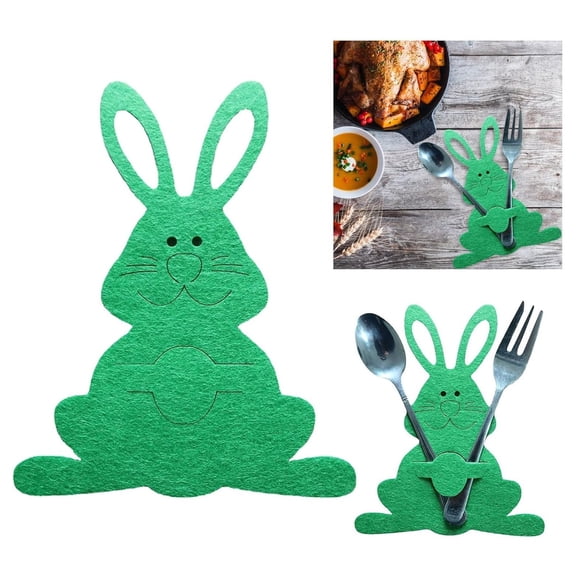 4Pcs Easter Bunny Tableware Set Cute Rabbit Spoon Fork Set Reusable Tableware for Easter Party Brunch Dessert Table Home Kitchen Dining Use,Tableware 餐具