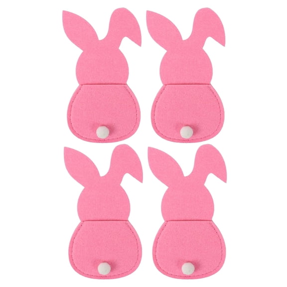4Pcs Easter Bunny Utensil Cutlery Holders Pouch Bags Felt Silverware Holder Bag, Easter Bunny Cutlery Bags Rabbit Flatware Holder Tableware Utensil Storage Bags for Home Party(Pink)