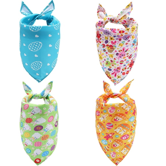 4Pcs Easter Dog Scarf Pet Bandanas Bulk Triangle Colorful Egg Rabbit Holiday Party Adjustable Durable Soft Polyester Fabric Pets Bibs