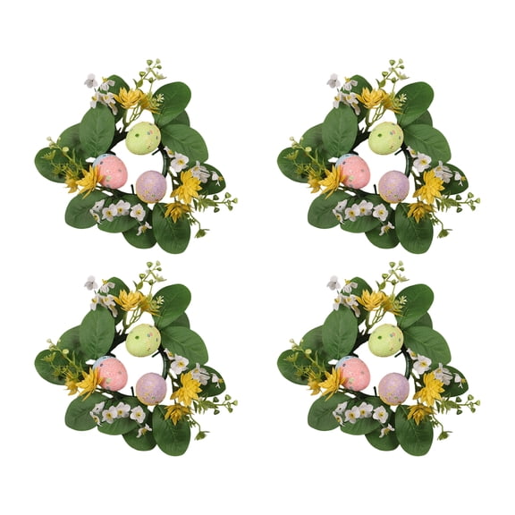 4Pcs Easter Egg Candle Ring Wreaths, Artificial Spring Egg & Floral Candle Holder Garland, Pastel Easter Table Centerpiece Decoration for Home, Kitchen, Dining Table, Holiday Spring Décor