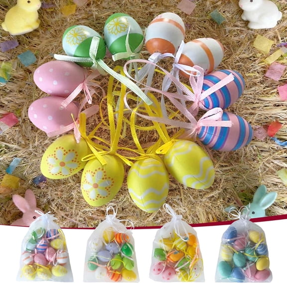 4Pcs Easter Eggs, Yannianjz 12pcs Colorful Easter Eggs for Decor, Party Basket Fillers and Table Centerpiece, Plastic Hanging Eggs for Tree and Mantel