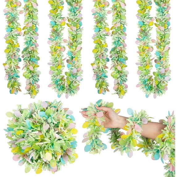 4Pcs Easter Tinsel Garland, 26Ft Spring Green Stripe Tinsel Twist with Colorful Egg Garland, Hanging Ornaments for Easter Holiday Home Indoor Outdoor Party