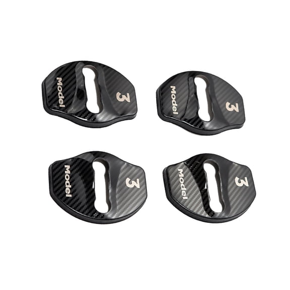4Pcs Easy Install Tesla Model 3 Door Lock Covers , Black Stainless Steel, Tape Backed
