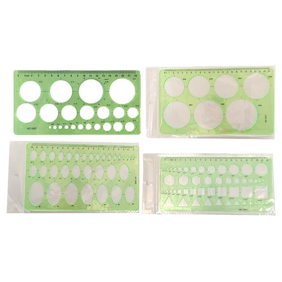 4Pcs Educational Geometric Templates Clear Plastic Geometry Drawing Ruler Circlular Stencils for Engineering Drawing