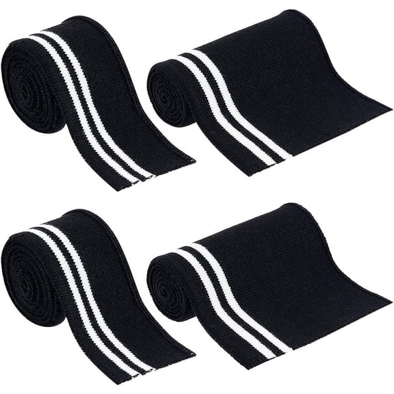 4Pcs Elastic Fiber Ribbing Fabric Black Stripes Pattern Knitted Waistband Knit Ribs Welts Cuffs Neck Bands for Trimming and Edging Garments 27.95x1.29 Inch