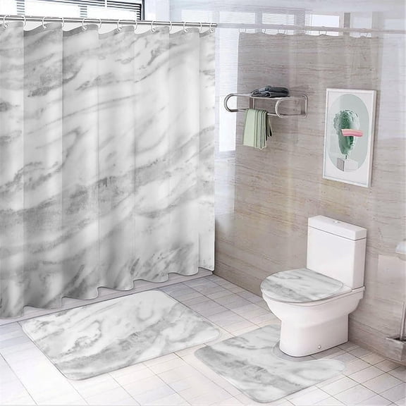 4Pcs Elegant Blush Pink Marble Gold Glitter Shower Curtain Sets, Bathroom Set Decor with Non-Slip Bath Mat, Toilet Lid Rug and Contour Mat, 72 x 72inch