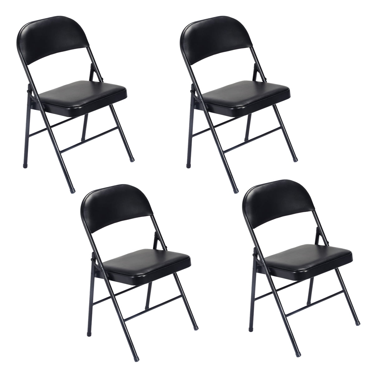 4Pcs Elegant Foldable Iron & PVC Chairs for Convention & Exhibition Black