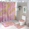 thumbnail image 1 of 4Pcs Elegant Pink & Gold Shower Curtain Sets, Bathroom Set Decor with Non-Slip Bath Mat, Toilet Lid Rug and Contour Mat, 72 x 72inch, 1 of 8