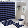 4Pcs Elegant Wine Red Black Striped Pattern Shower Curtain Sets