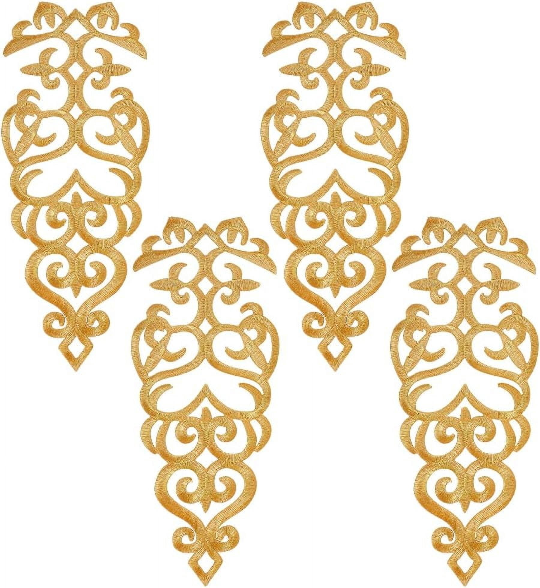 4Pcs Embroidered Applique Patch Gold Embroidery Lace Patches Iron on ...