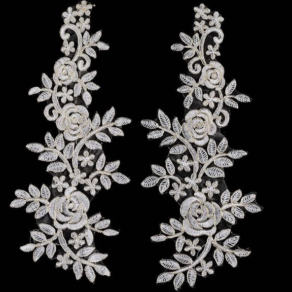 4Pcs Embroidery Lace Appliques Flower Embroidered Patch Gold Metallic Edge Floral Lace Fabric Sew on Appliques for DIY Sewing Crafts Wedding Dress Clothing Backpacks Embellishments Beige