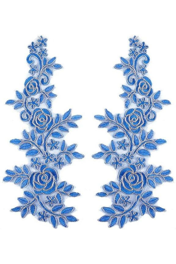 4Pcs Embroidery Lace Appliques Flower Embroidered Patch Gold Metallic Edge Floral Lace Fabric Sew on Appliques