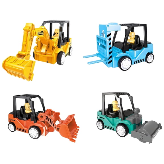 4Pcs Engineering Car Pushdozer Mechanical Digger, Friction Powered Vehicles for Boys, Safe Design Indoor Outdoor Play