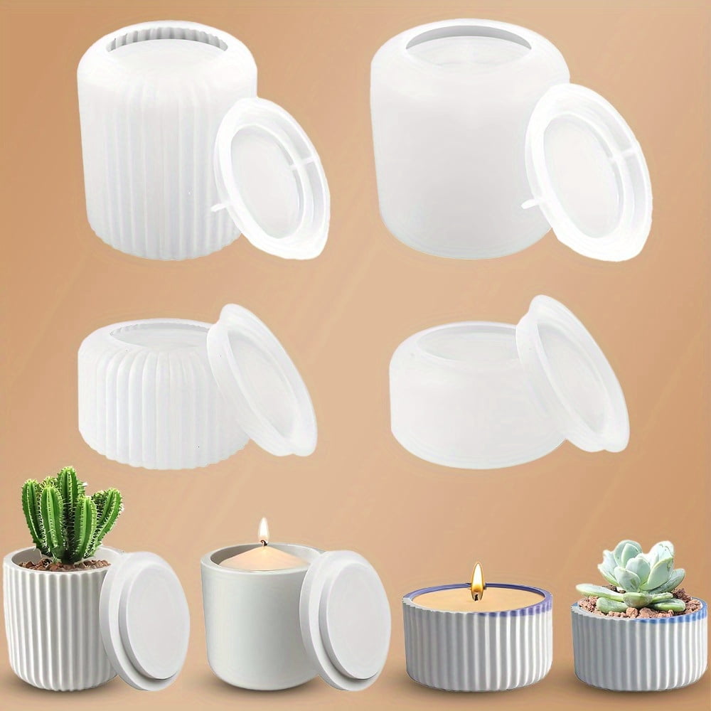 4Pcs Epoxy Resin Molds, Silicone Molds for Resin, Geometric Plant Pot Molds with Lids, Suitable for Concrete, Plaster & Candle Holder DIY Home Decor Crafts