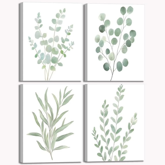 4Pcs Eucalyptus Botanical Wall Art Sage Green Bathroom Pictures Watercolor Mint Green Plant Leaves Poster Print Modern Minimalist Aesthetics Canvas Paintings Wall Decor for Bedroom UNFRAMED