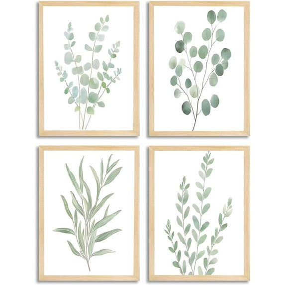 4Pcs Eucalyptus Botanical Wall Art Sage Green Bathroom Pictures Watercolor Mint Green Plant Leaves Poster Print Modern Minimalist Aesthetics Canvas Paintings Wall Decor for Bedroom UNFRAMED