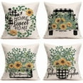 thumbnail image 1 of 4Pcs Eucalyptus Leaves Sunflower Throw Pillow Covers Spring Summer Decorations Cushion Cover Truck Buffalo Plaid Cotton Linen Pillow Cases Rustic Farmhouse Outdoor Decor 18"x 18", 1 of 5