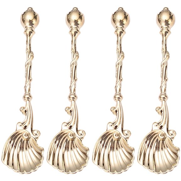 4Pcs European Style Spoon Vintage Stirring Spoon Elegant Serving Spoon for Home Kitchen Cafe Bar and Restaurant Supplies