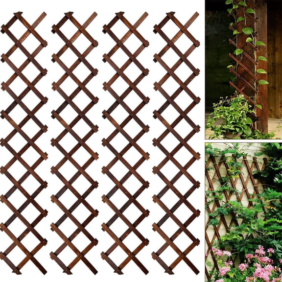4Pcs Expandable Garden Trellis, 13" x 68" Thickened Wooden Lattice Trellis for Climbing Plants Outdoor Ivy Vine Rose Clematis for Garden Fence Wall Patio Room Decor (4Pcs Brown)