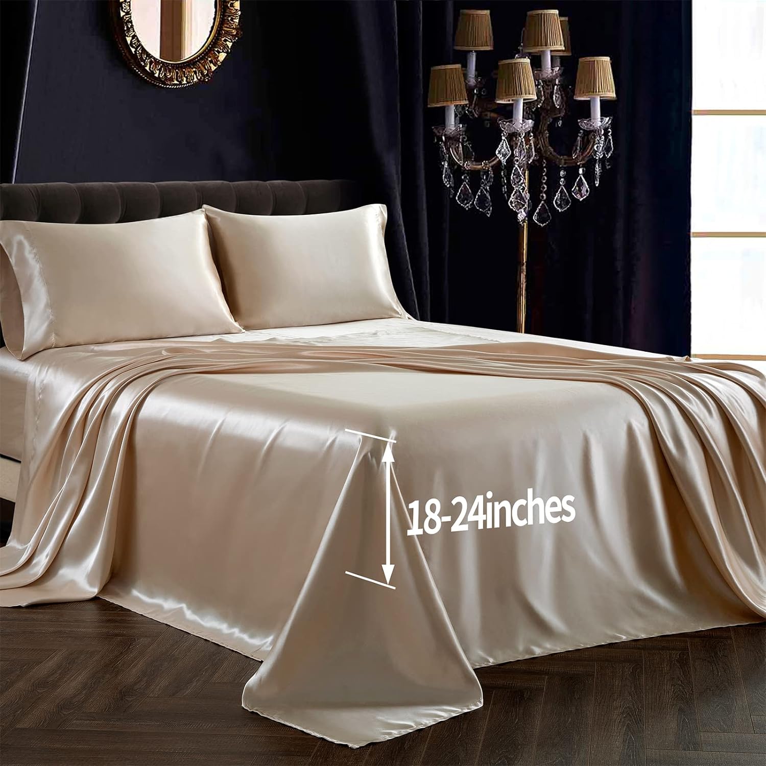 4Pcs Extra Deep Pocket Satin Sheet Set Queen Size, Ultra Silky Soft