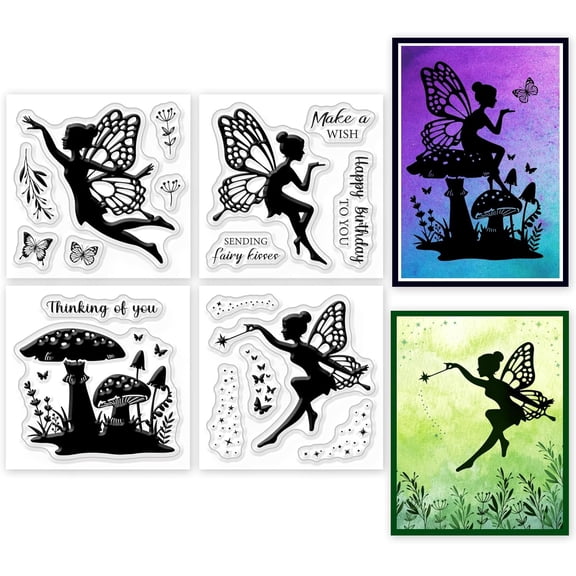 4Pcs Fairy Mini Clear Stamps for DIY Scrapbooking Elves Mini Silicone Clear Stamp Seals Transparent Stamps for Cards Making Photo Album Journal Home