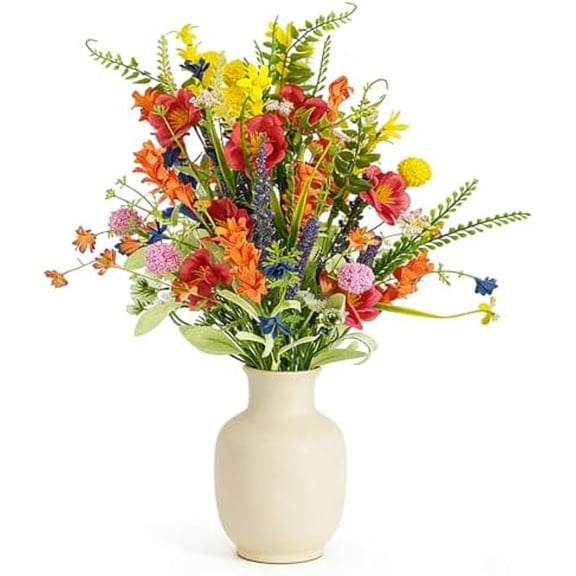 4Pcs Fake Wildflowers Colorful Artificial Daisy Forsythia Lavender Summer Flower stem Faux Floral Arrangements Picks Silk Bouquet for Home Farmhouse Table Decor Indoor Oudoor