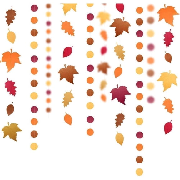 4Pcs Fall Leaf Garlands Circle Dots Hanging Streamer Backdrops Kit for Thanksgiving WoodBirthday Wedding Baby Shower Autumn Harvest Woodland Party Classroom Picnic Decorations Supplies