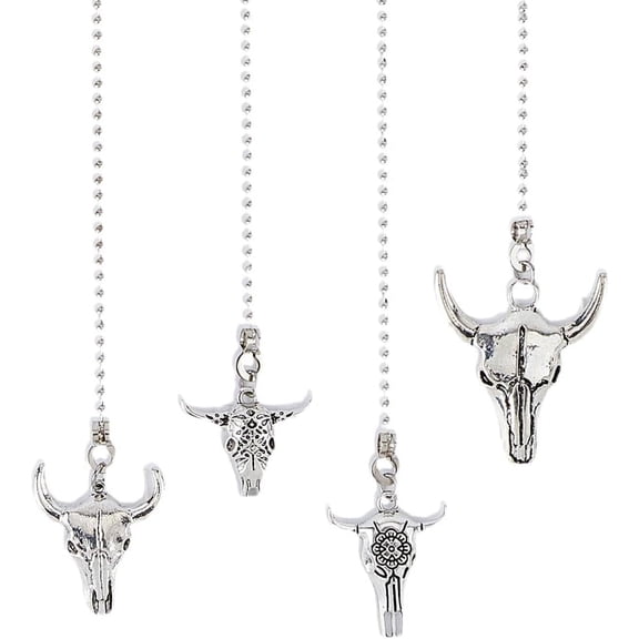 4Pcs Fan Pull Chain 4 Styles Ceiling Pull Chain Extension Cattle Head Fan Pull Chain Stainless Steel Ball Chain Chain Extender Fan Accessories for Light Lamp Home Decor Silver DIY