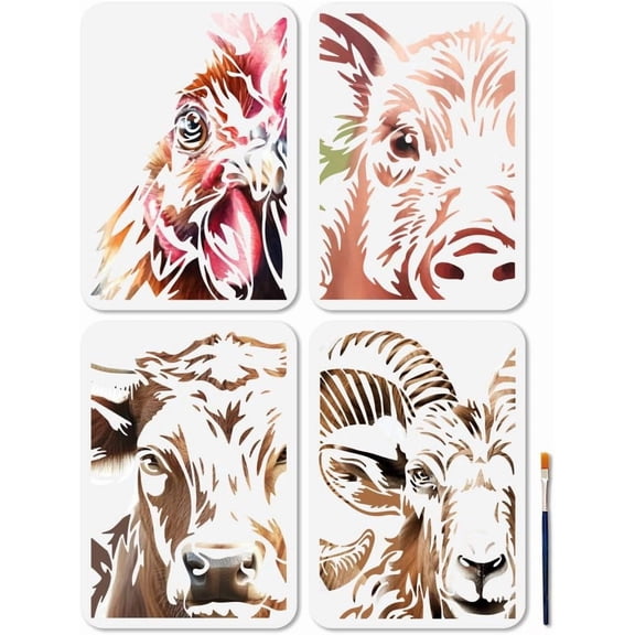 4Pcs Farm Animals Stencil Chicken Rooster Pig Art Craft Stencils 11.78.3inch Reusable Sheep Goat Cow Template Set