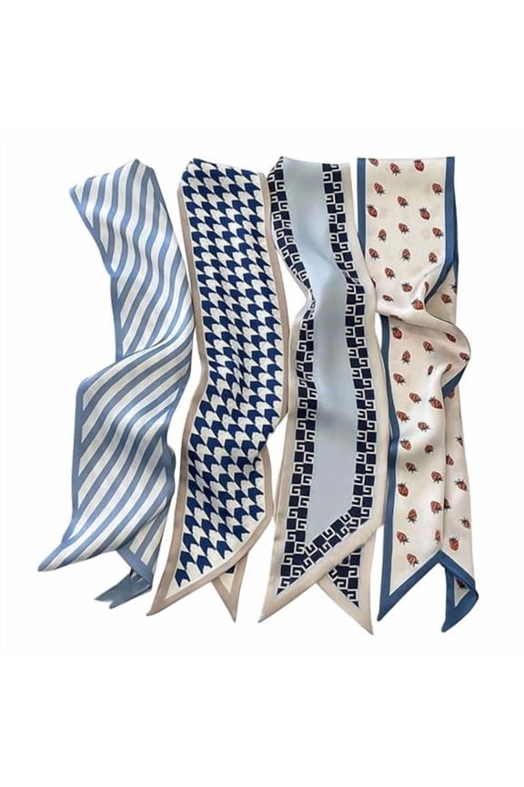 4Pcs Fashion Scarves for Women,Multifunctional Boho Scarves Headbands Satin Scarf for Bag Hair Accessories