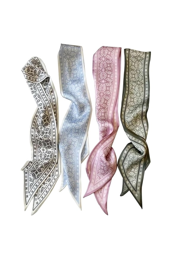 4Pcs Fashion Scarves for Women, Multifunctional Boho Scarves Headbands Satin Scarf for Bag Hair Accessories