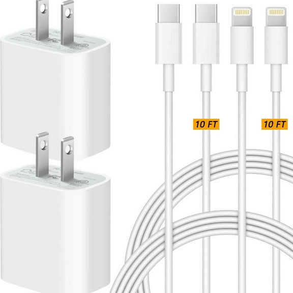 4Pcs Fast Charger 20W with 10FT USBC to Lightning Cable compatible with iPhone, [MFi Certified] for iPhone 14/14 Plus/14 Pro Max, 13/12/11/XS/X/iPad Mobile Electronic Smartphone Cellphone charger
