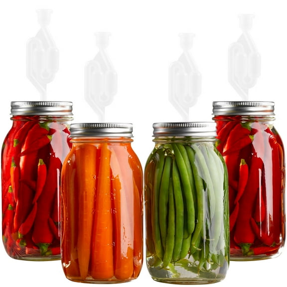 4Pcs Fermentation Kit Reusable Mason Jar Fermentation Kit Good Sealing Fermentation Lids Kit with Silicone Ring Rustproof Detachable 4 Fermentation Lids 4 Airlocks for Sauerkraut Pickle Hot Sauce